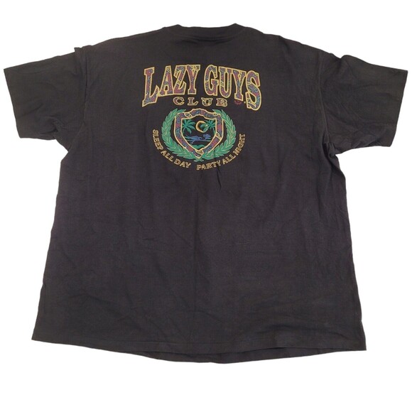 VTG 90s T Shirt XXL Black 2XL Single Stitch California Lazy Guys Club USA Tee - Picture 3 of 9